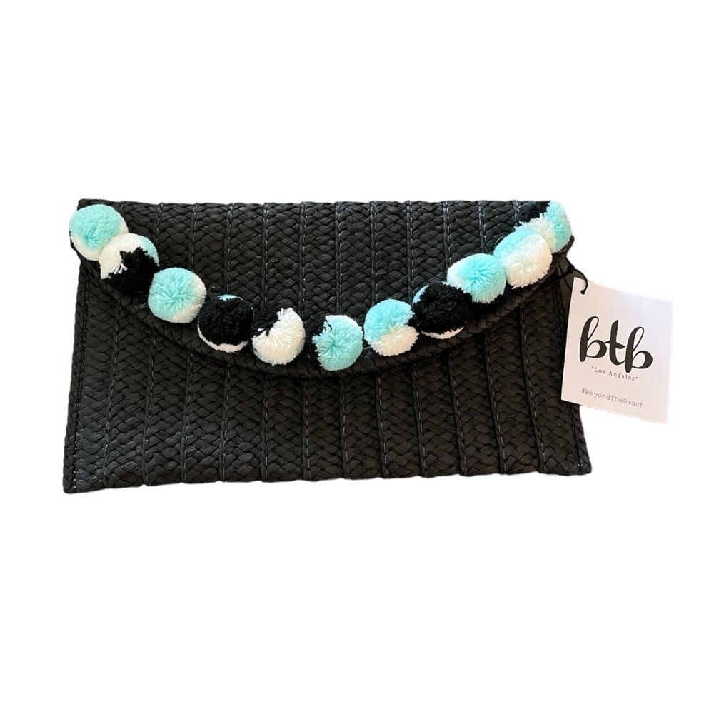 BTB Beyond the Beach rafia clutch black NWT
